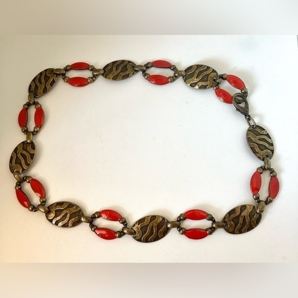 Brass Red Enamel link Belt Vintage